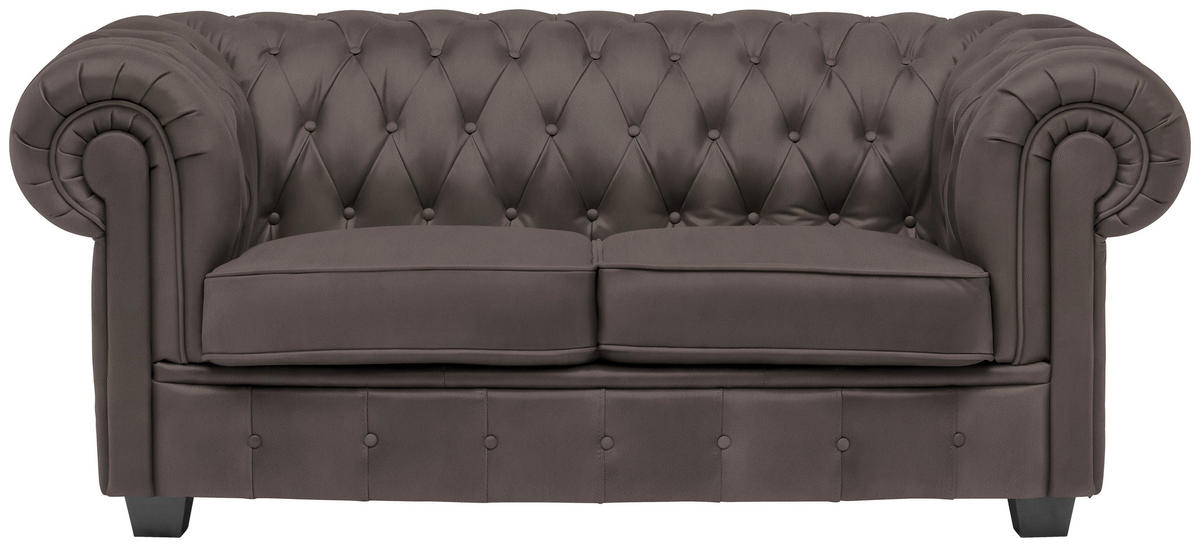 CHESTERFIELD-SOFA in Lederlook Graubraun  - Wengefarben/Graubraun, Lifestyle, Holz/Textil (180/76,5/96cm) - Landscape
