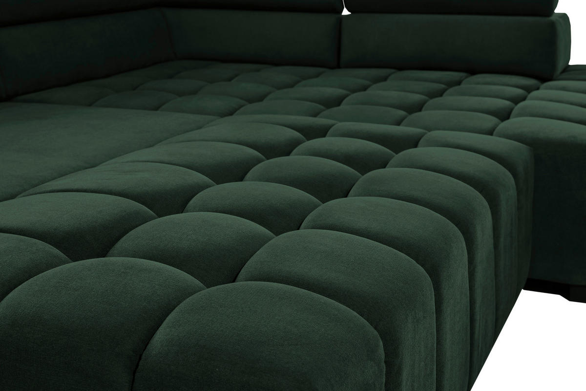 ECKSCHLAFSOFA Grün Velours  - Schwarz/Grün, Design, Holz/Textil (307/201cm) - Livetastic