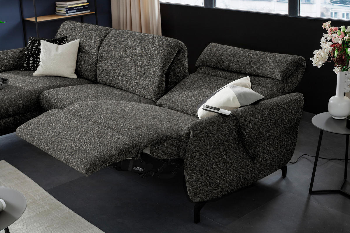 ECKSOFA in Chenille Dunkelbraun  187/299 cm  - Dunkelbraun/Schwarz, Design, Textil/Metall (187/299cm) - Schöner Wohnen