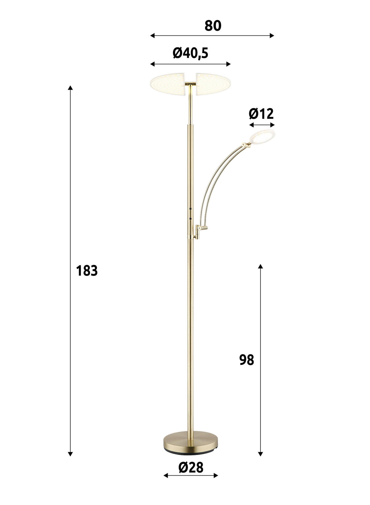 LED-STEHLEUCHTE Tirana 80/40,5/183 cm  - Messingfarben/Schwarz, Design, Kunststoff/Metall (80/40,5/183cm) - Globo