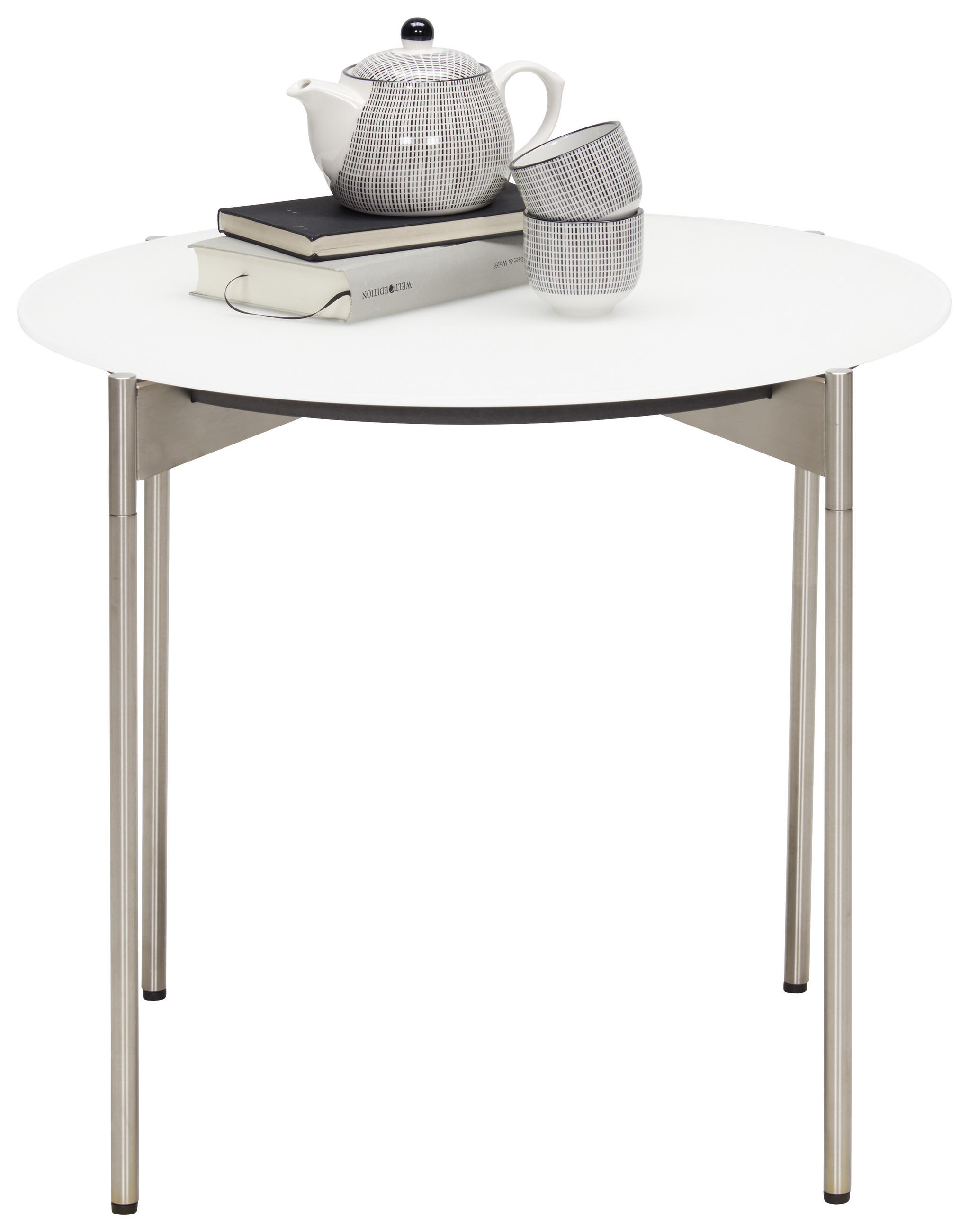 BEISTELLTISCH 55/55/49 cm Weiß, Edelstahlfarben rund  - Edelstahlfarben/Weiß, Design, Glas/Metall (55/55/49cm) - Venjakob