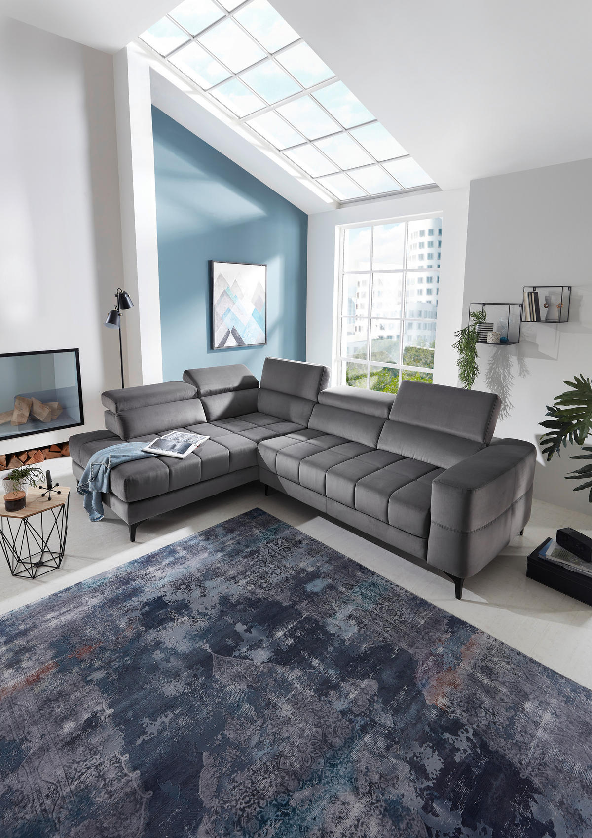ECKSOFA inkl.Funktionen Dunkelgrau Samt  - Dunkelgrau/Schwarz, Design, Kunststoff/Textil (202/281cm) - Xora