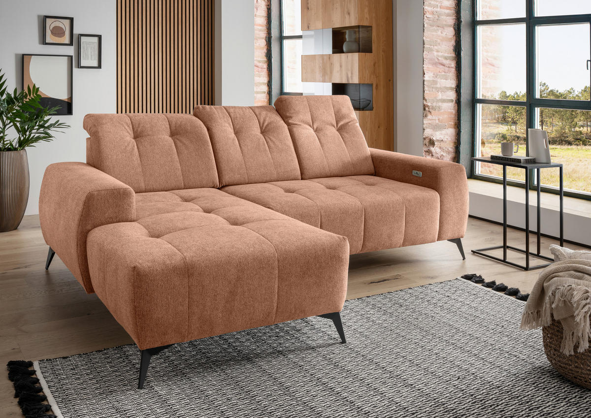 ECKSOFA Koralle Chenille  - Koralle/Schwarz, MODERN, Textil/Metall (180/258cm) - Livetastic