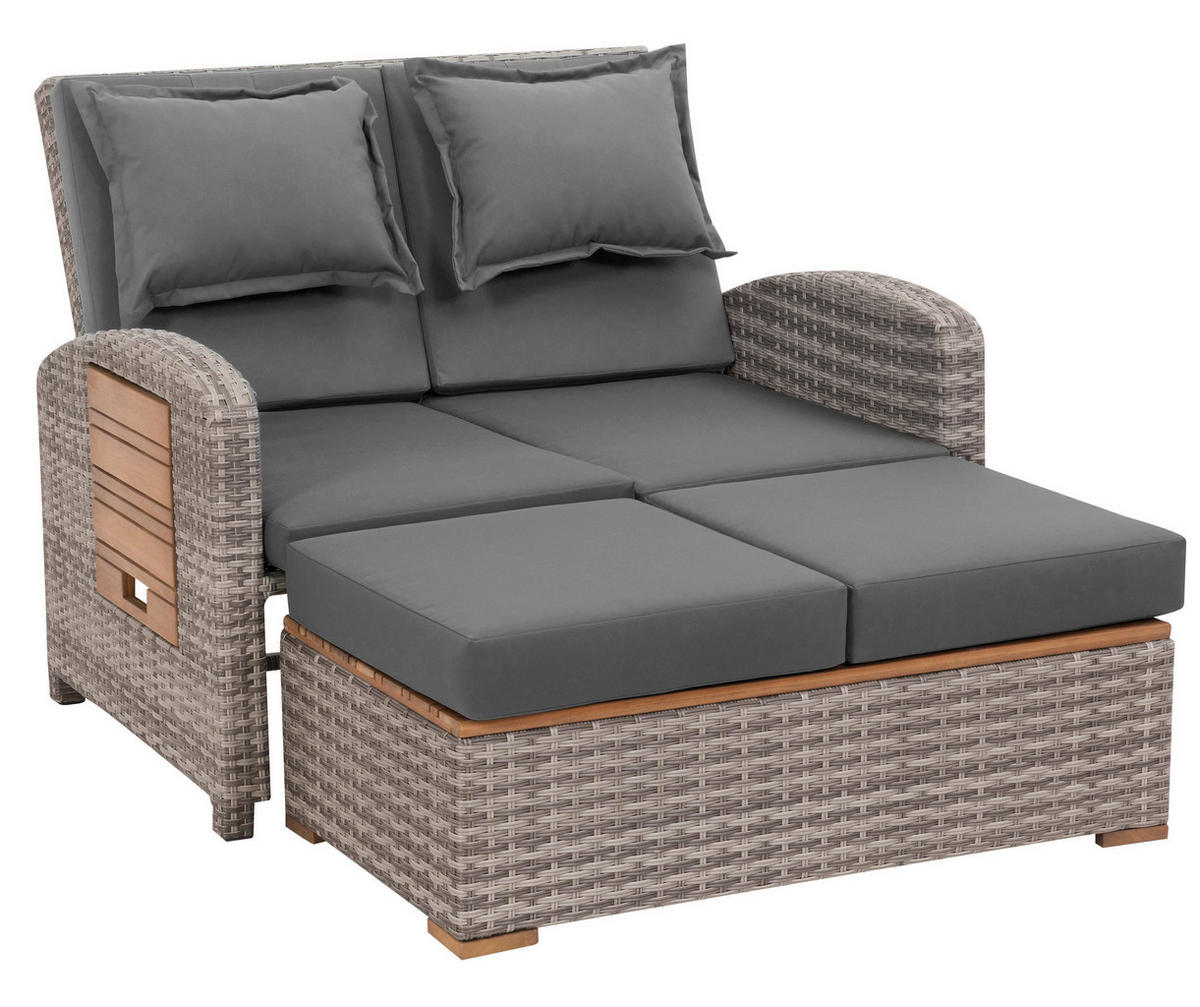 LOUNGEGARNITUR   117/93/74 cm Teakholz Stahl  - Grau, Basics, Holz/Textil (117/93/74cm) - Gardenson