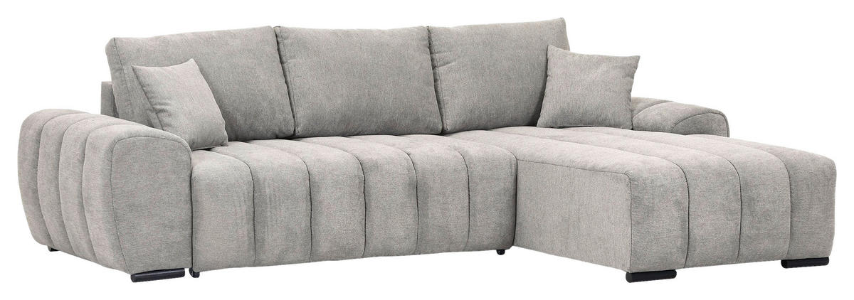 ECKSOFA Hellgrau Flachgewebe  - Hellgrau/Schwarz, KONVENTIONELL, Holz/Textil (275/180cm) - Carryhome