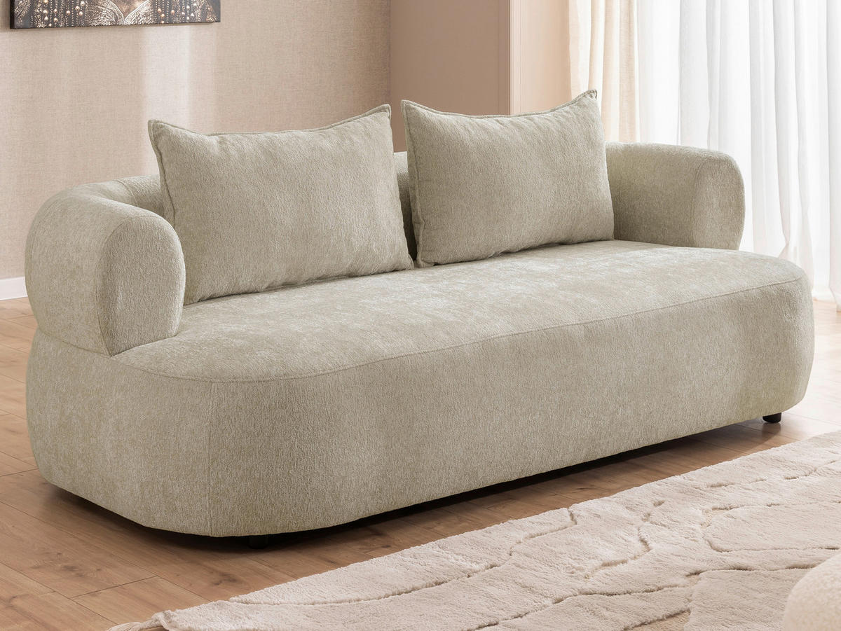 3-SITZER-SOFA Chenille Beige  - Beige/Schwarz, Design, Kunststoff/Textil (200/76/96cm) - Livetastic