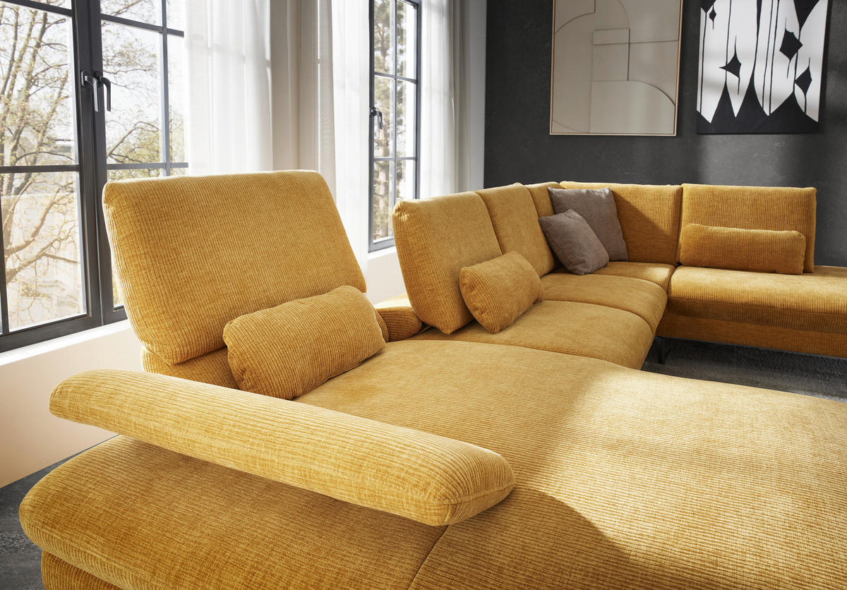WOHNLANDSCHAFT in Webstoff Currygelb  - Currygelb/Schwarz, Design, Textil/Metall (157/354/208cm) - Dieter Knoll