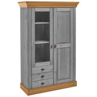 VITRINE  in massiv Kiefer Grau, Laugenfarbig  - Laugenfarbig/Grau, ROMANTIK / LANDHAUS, Glas/Holz (108/163/45cm) - Boxxx