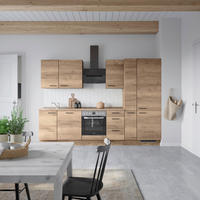 Bucătărie Fără Electrocasnice  - stejar închis la culoare/negru, Modern, metal/material pe bază de lemn (300cm) - Nobilia