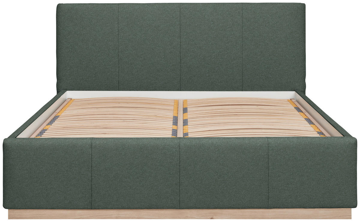 POLSTERBETT Beleuchtung, Lattenrost, Bettkasten Salbeigrün 200/200 cm  - Salbeigrün/Birkefarben, Design, Holz/Holzwerkstoff (200/200cm) - Lomoco
