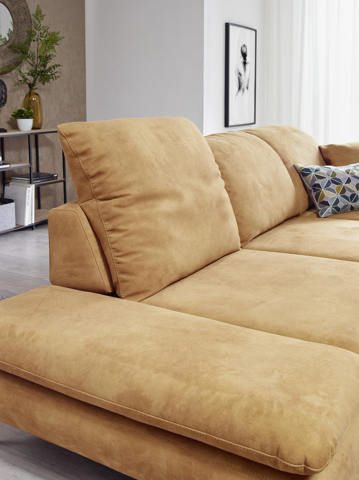ECKSOFA Olivgrün Flachgewebe  - Schwarz/Olivgrün, Design, Textil/Metall (315/200cm) - Chilliano