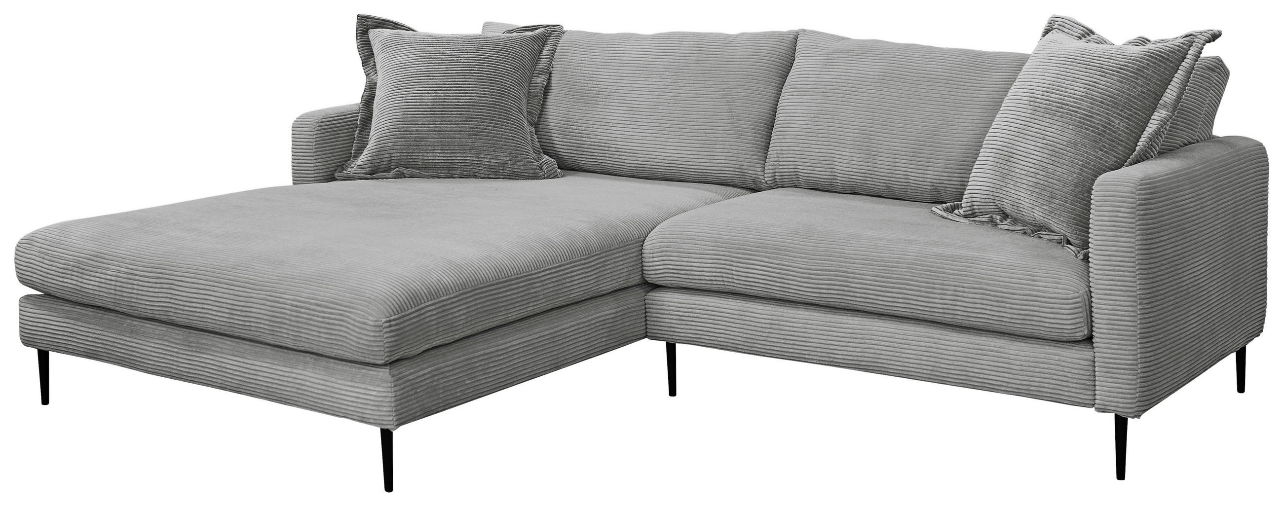 ECKSOFA in Cord Grau  - Schwarz/Grau, Design, Textil/Metall (193/268cm) - P & B