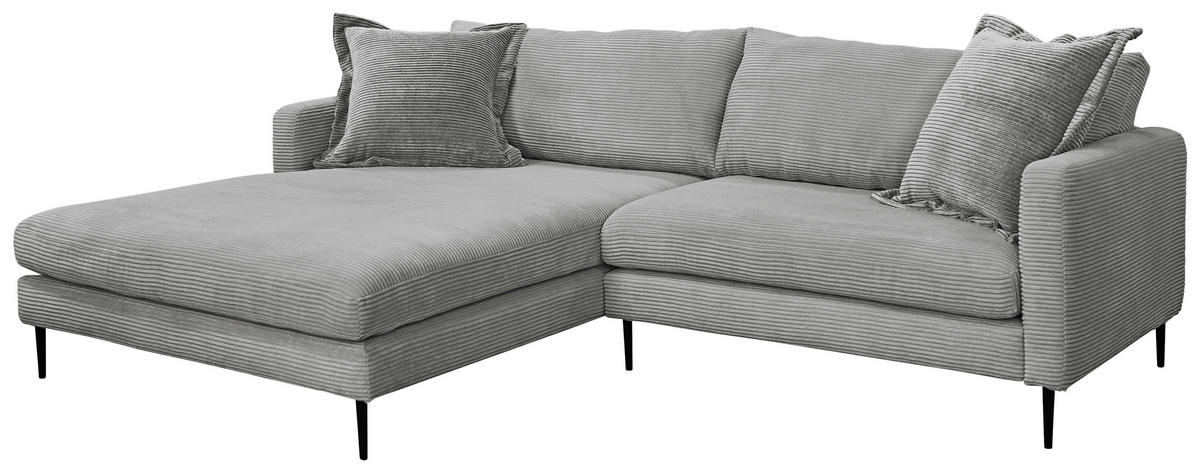 ECKSOFA in Cord Grau  - Schwarz/Grau, Design, Textil/Metall (193/268cm) - P & B