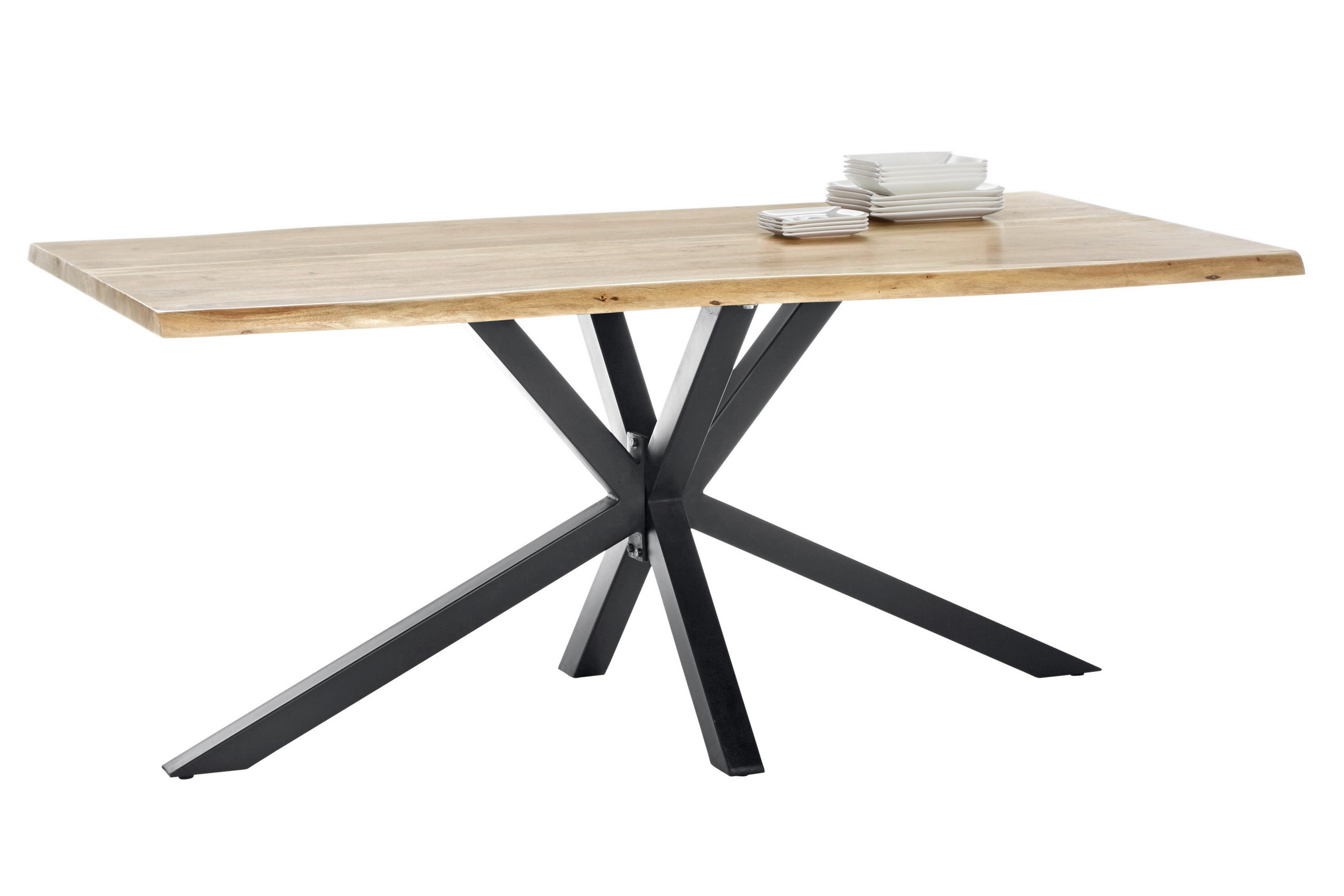 ESSTISCH 240/100/80 cm Echtholz  Holz, Metall rechteckig Naturfarben, Schwarz  - Schwarz/Naturfarben, MODERN, Holz/Metall (240/100/80cm) - MID.YOU