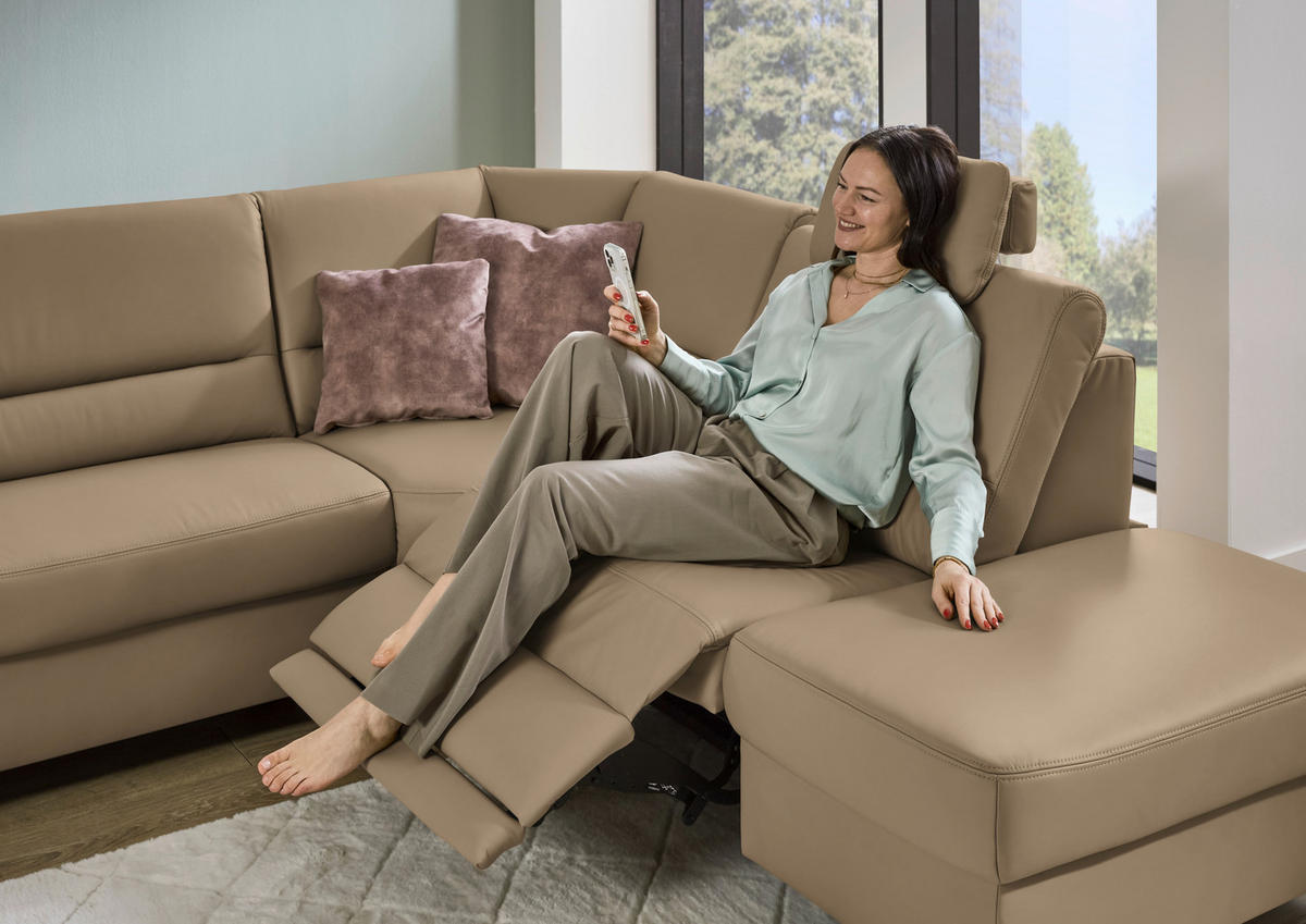 ECKSOFA  in Echtleder Cappuccino  290/249 cm  - Schwarz/Cappuccino, KONVENTIONELL, Leder/Metall (290/249cm) - Beldomo Premium