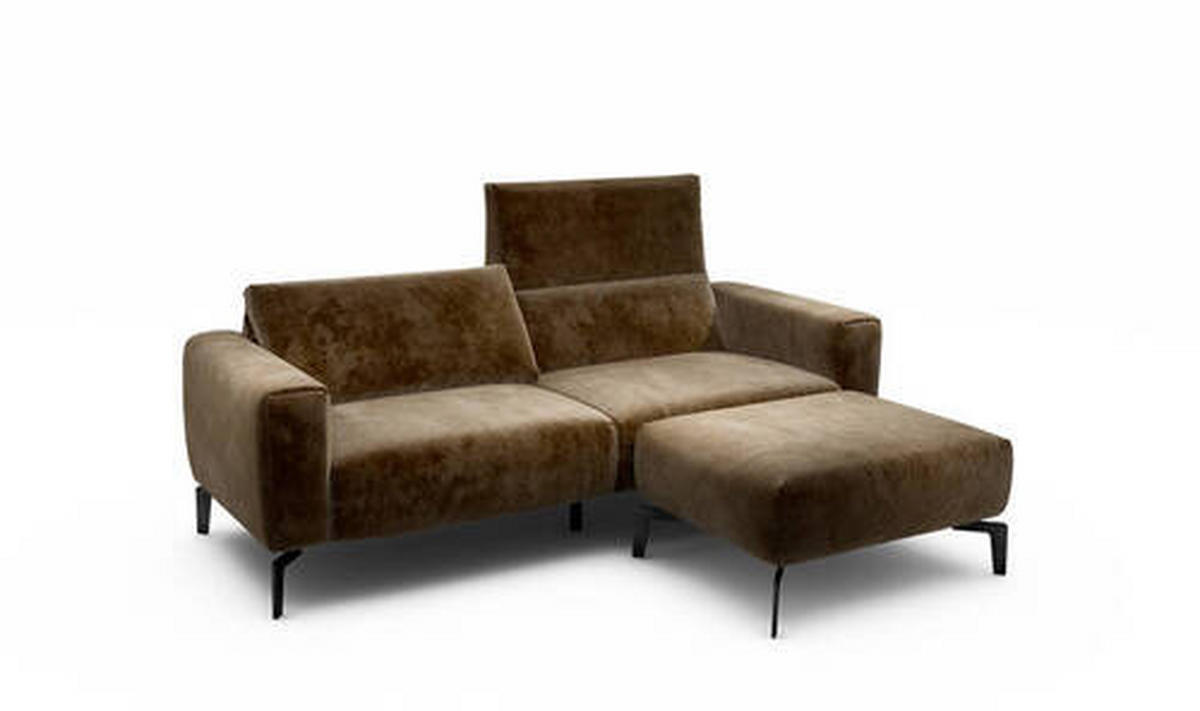 2,5-Sitzer inkl. Hocker in Samt Braun  - Schwarz/Braun, Design, Textil/Metall (220/86/86-94cm) - SENSOO