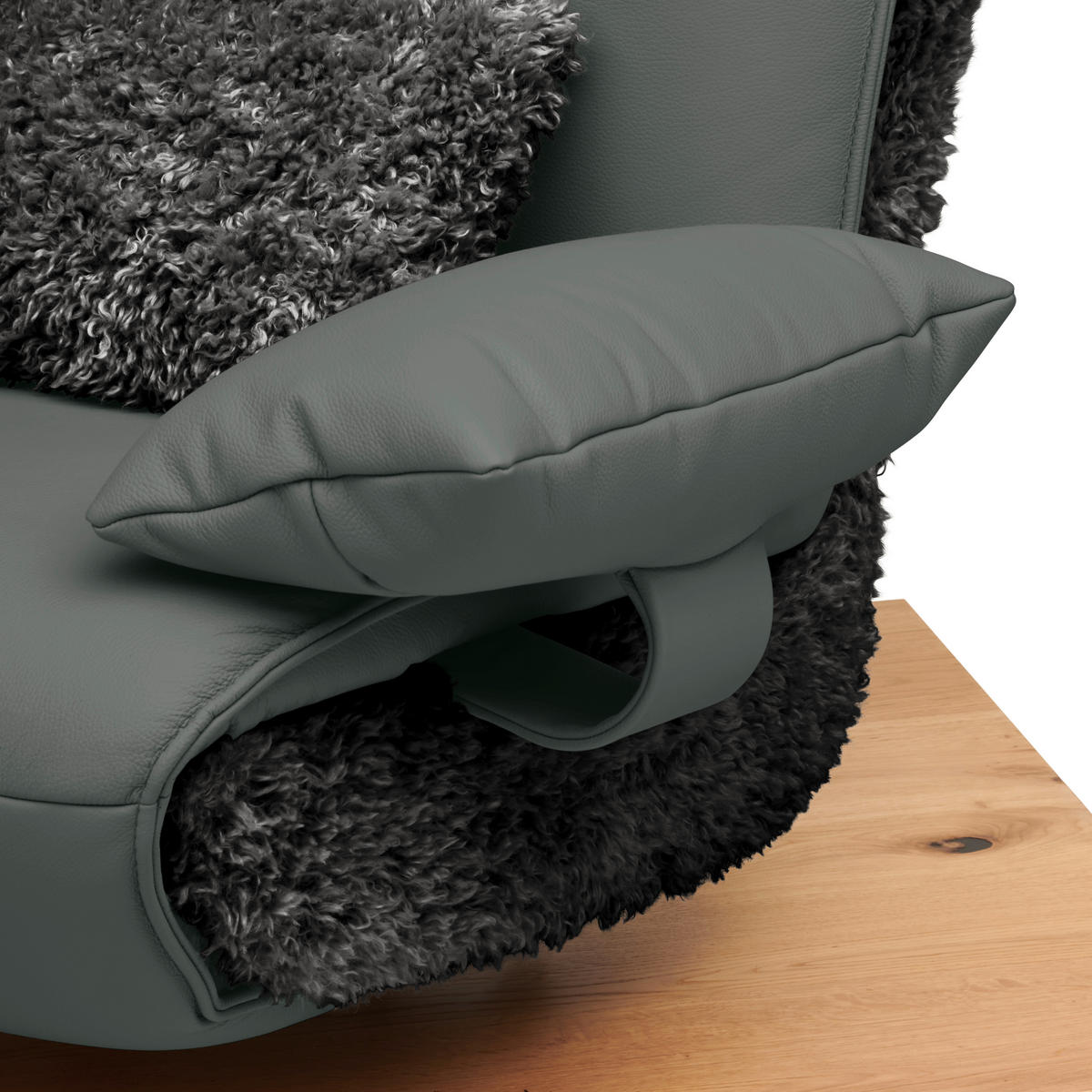 2-SITZER-SOFA Hochflor Echtleder Anthrazit, Grau  - Anthrazit/Schwarz, Design, Leder/Holz (240/65/104cm) - Koinor