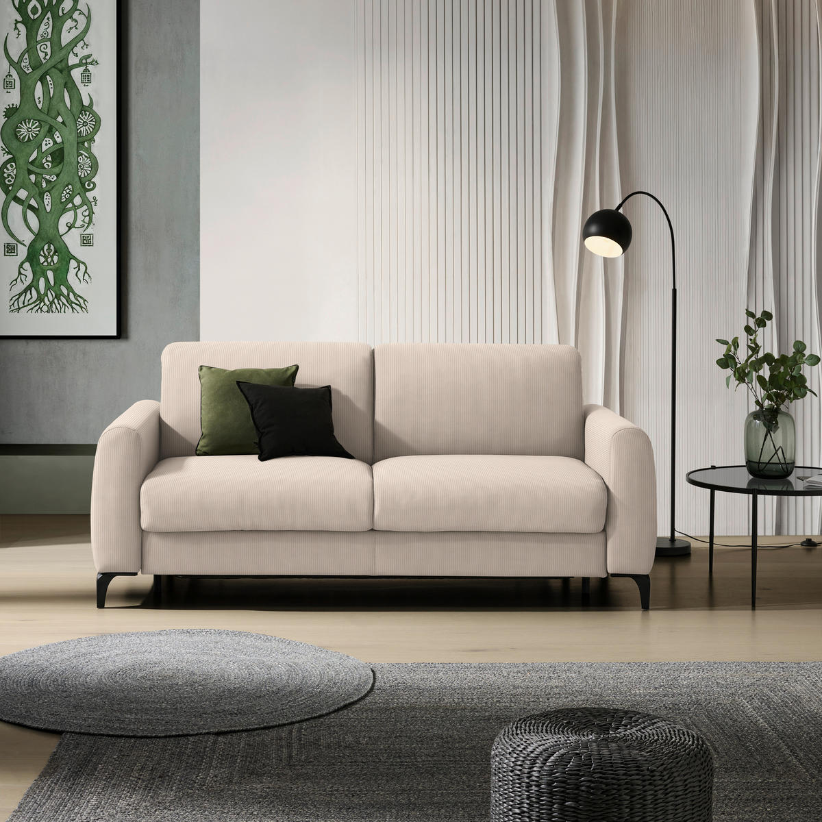 SCHLAFSOFA  in Cord Creme  - Creme/Schwarz, KONVENTIONELL, Holz/Textil (203/88/102cm) - Novel