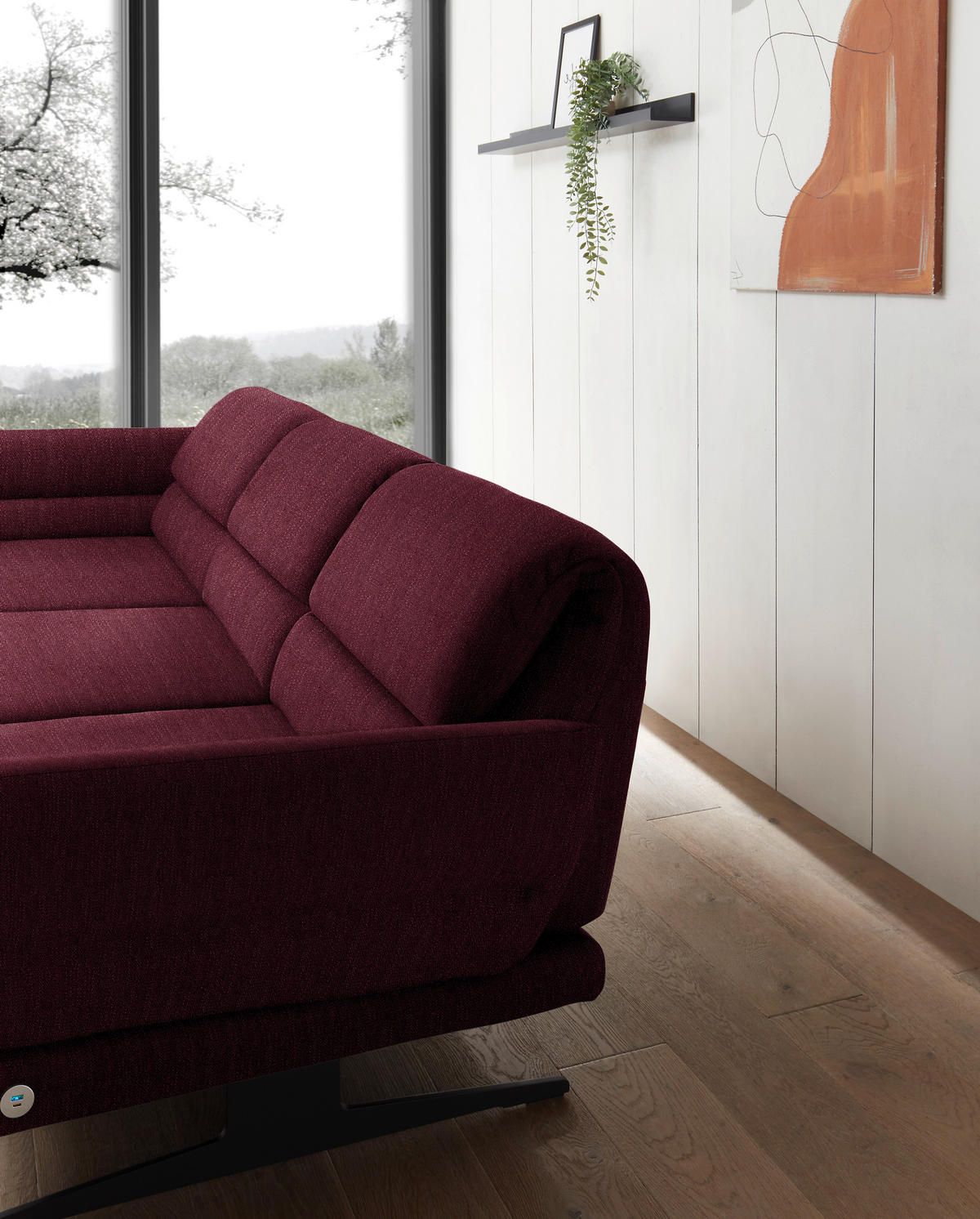ECKSOFA in Flachgewebe Weinrot  - Weinrot/Schwarz, Design, Textil/Metall (176-217/279-327cm) - Dieter Knoll