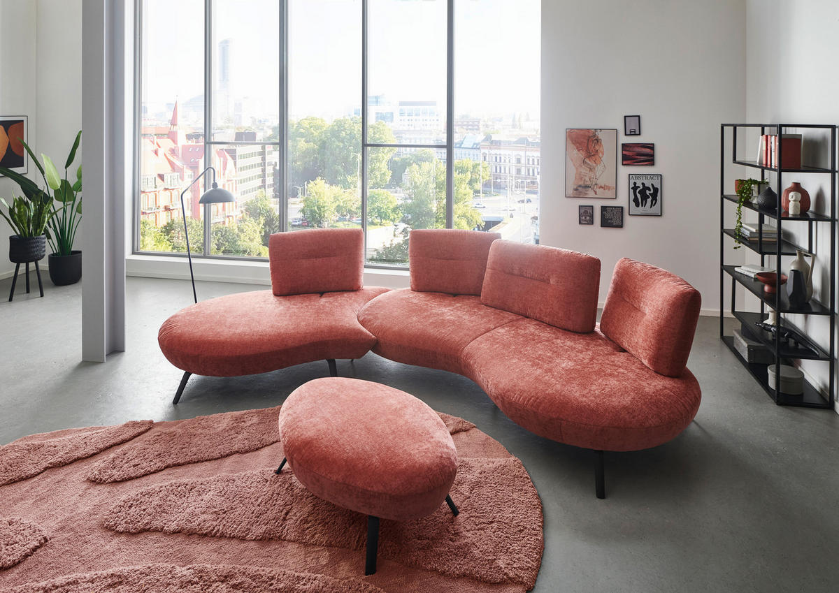 BIGSOFA Flachgewebe Rot  - Rot/Schwarz, Design, Textil/Metall (456/93/138cm) - Moderano