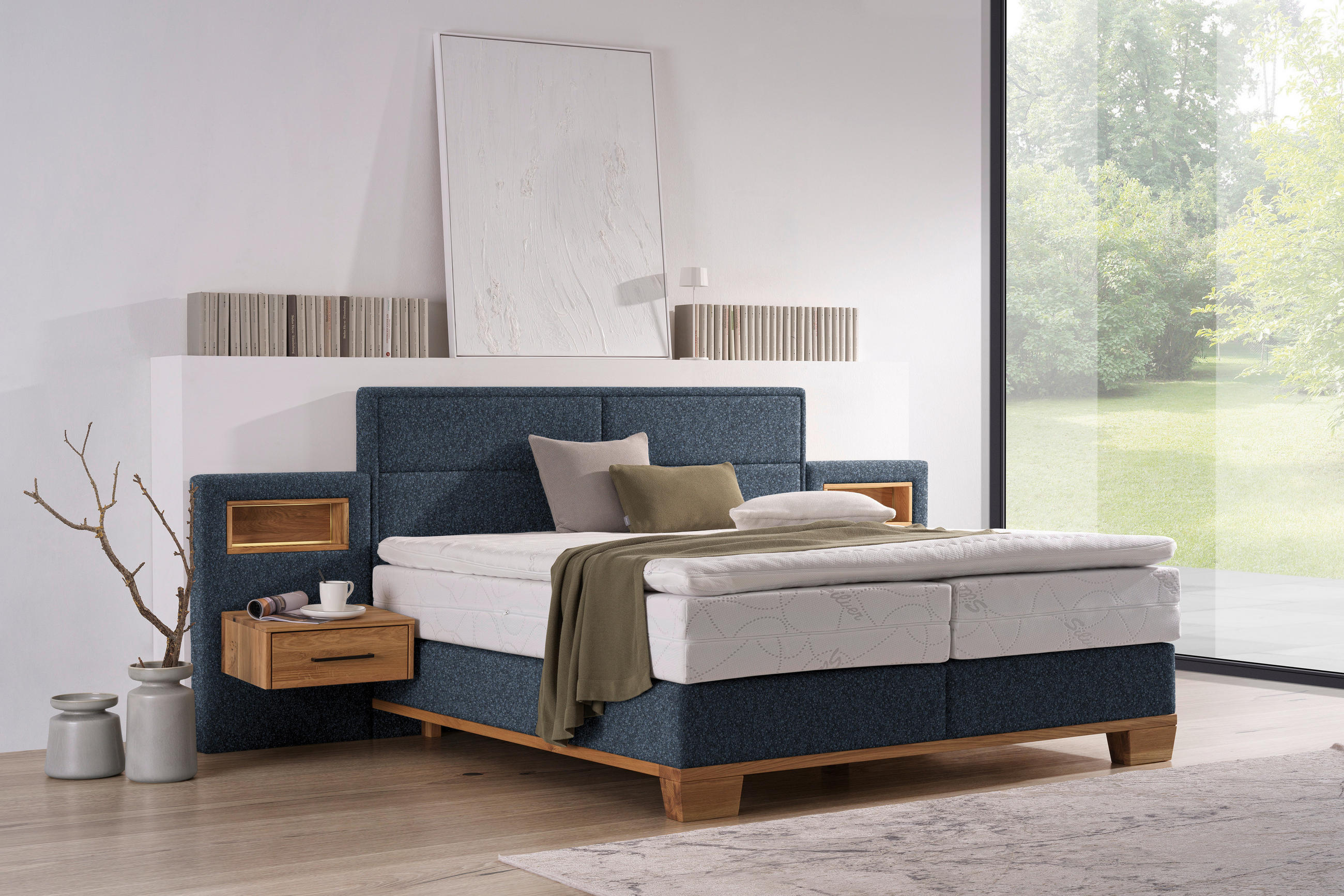 BOXSPRINGBETT 200/200 cm  in Eichefarben, Dunkelblau  - Eichefarben/Dunkelblau, Natur, Holz/Textil (200/200cm) - Valnatura