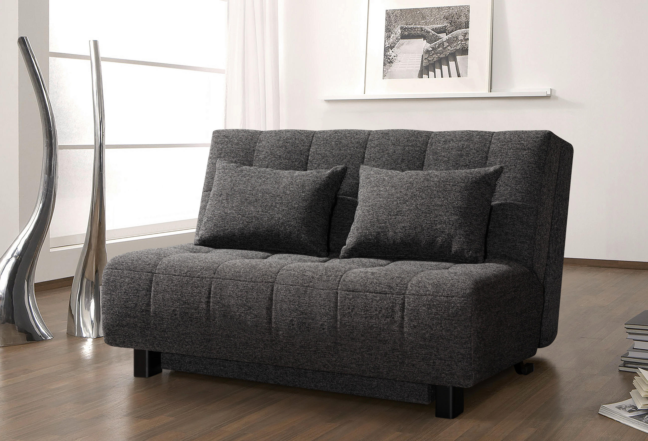 SCHLAFSOFA in Textil Anthrazit  - Anthrazit/Schwarz, Design, Textil/Metall (145/92/102cm) - Novel