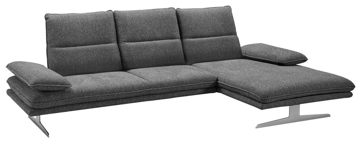 ECKSOFA Webstoff Anthrazit  - Chromfarben/Anthrazit, Design, Textil/Metall (291/164cm) - Chilliano
