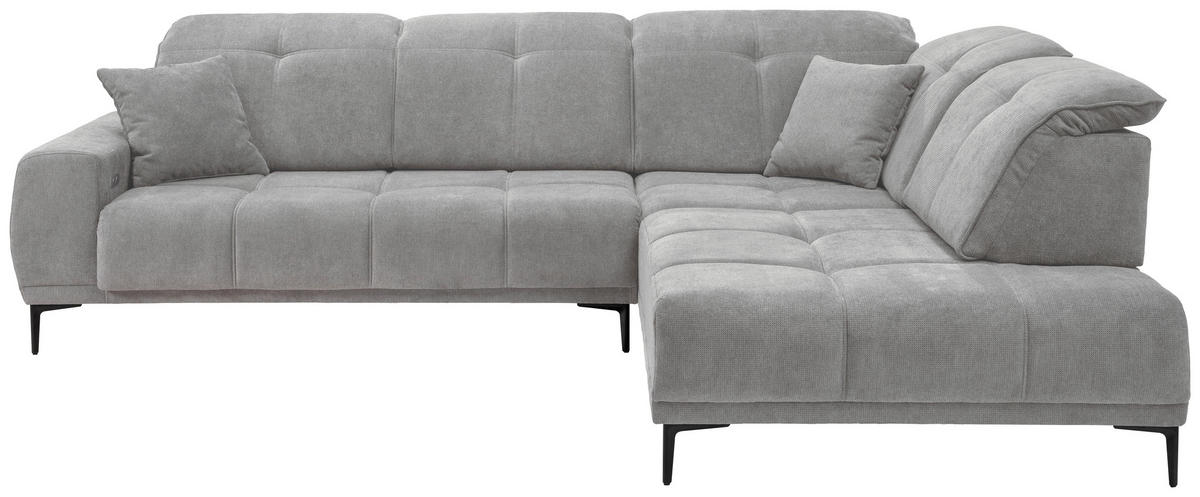 ECKSOFA NESTO Grau Chenille Zierkissen, Kopfteilverstellung, Sitzvorzug  - Schwarz/Grau, Basics, Textil/Metall (305/232cm) - Livetastic