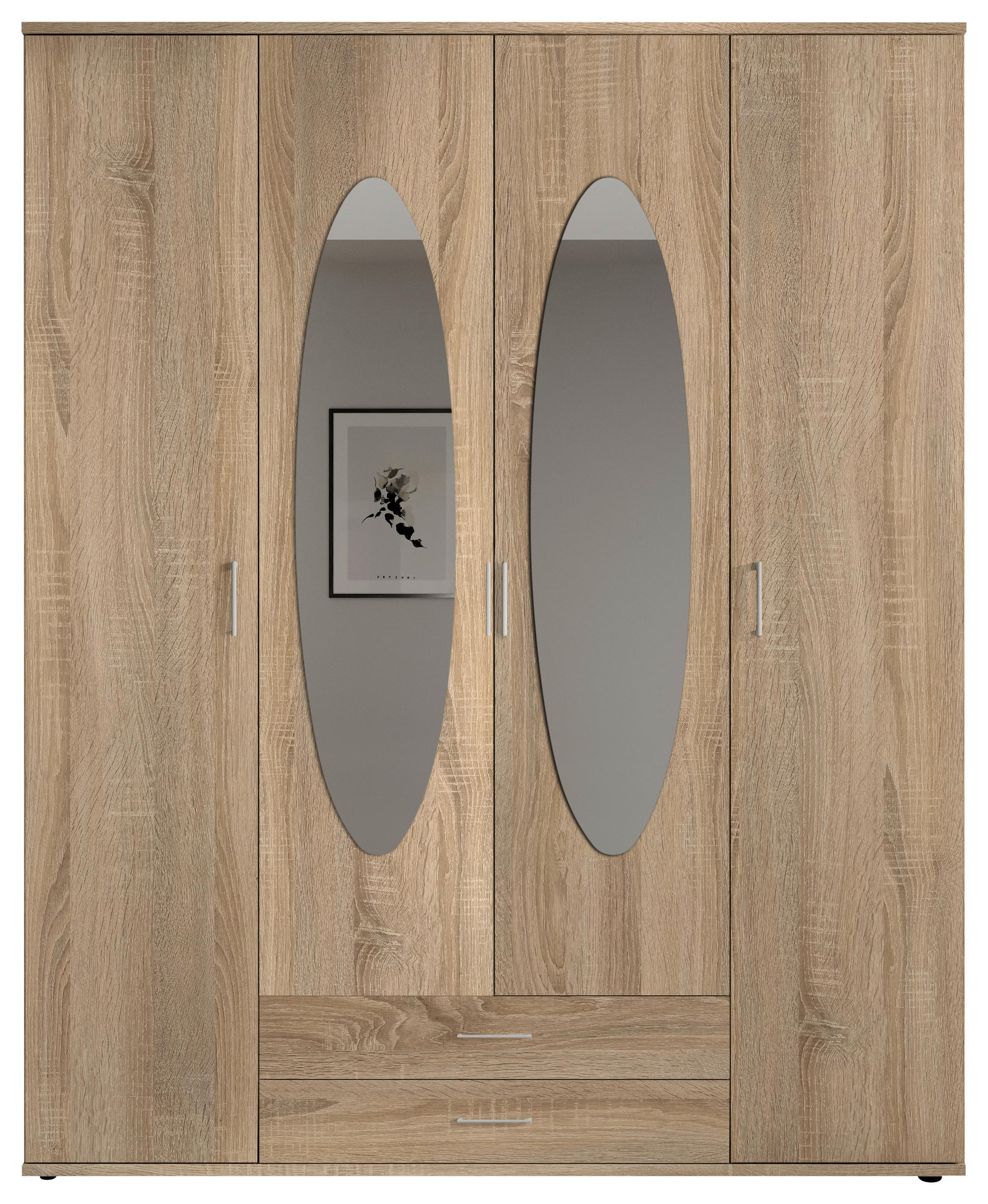 OMARA S KLASIČNIMI VRATI, hrast sonoma  - barve aluminija/hrast sonoma, Basics, umetna masa/steklo (159/196/54cm) - Carryhome