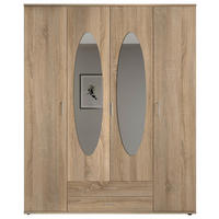 OMARA S KLASIČNIMI VRATI, hrast sonoma  - barve aluminija/hrast sonoma, Basics, umetna masa/steklo (159/196/54cm) - Carryhome