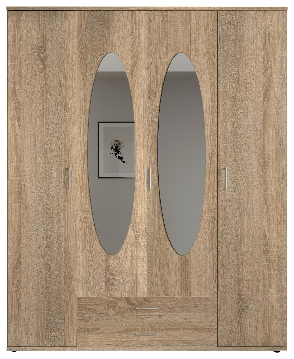 OMARA S KLASIČNIMI VRATI, hrast sonoma  - barve aluminija/hrast sonoma, Basics, umetna masa/steklo (159/196/54cm) - Carryhome