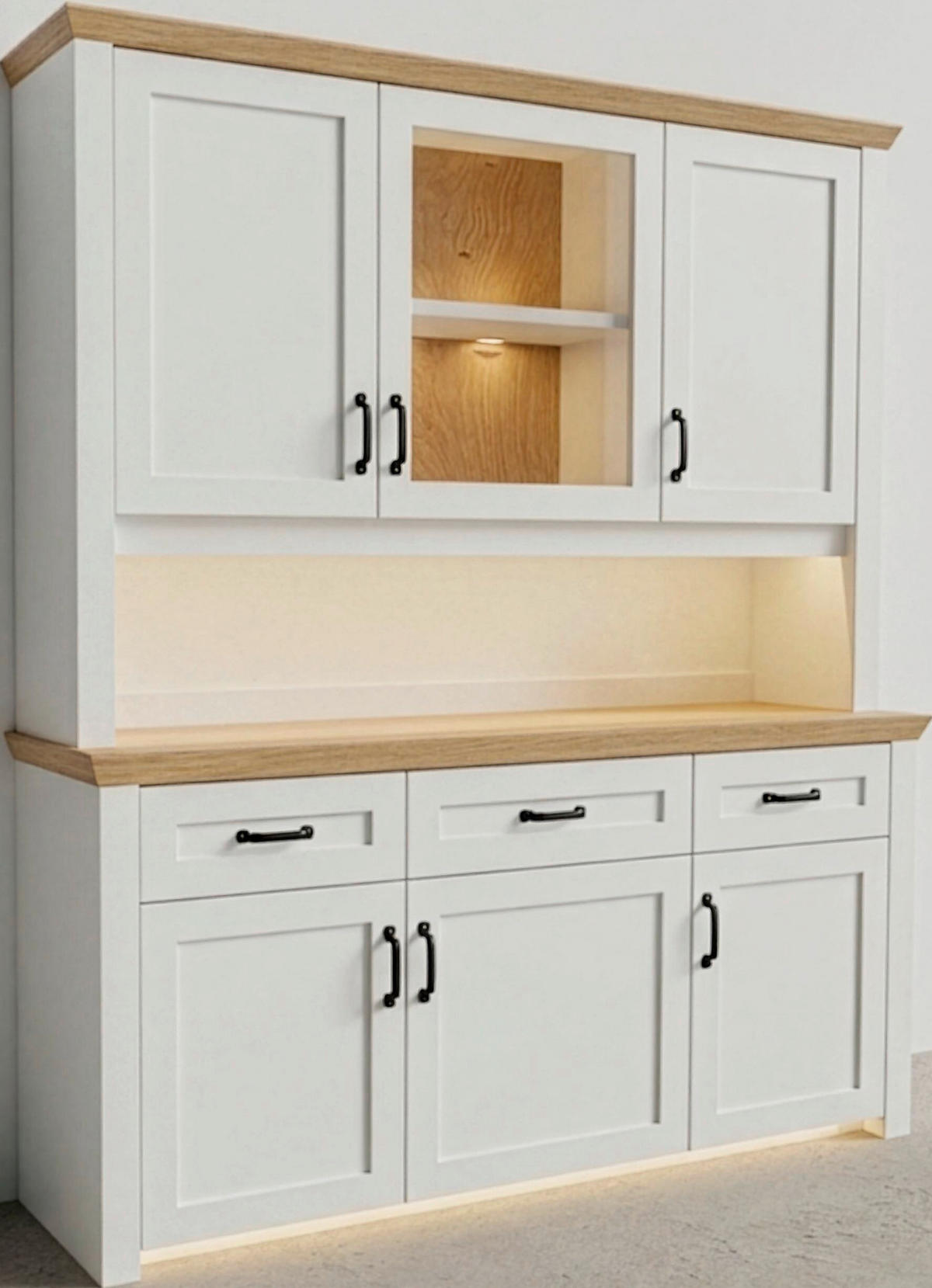 BUFFET 166/185/43 cm  in Weiß, Eichefarben  - Eichefarben/Messingfarben, LIFESTYLE, Glas/Holz (166/185/43cm) - Landscape