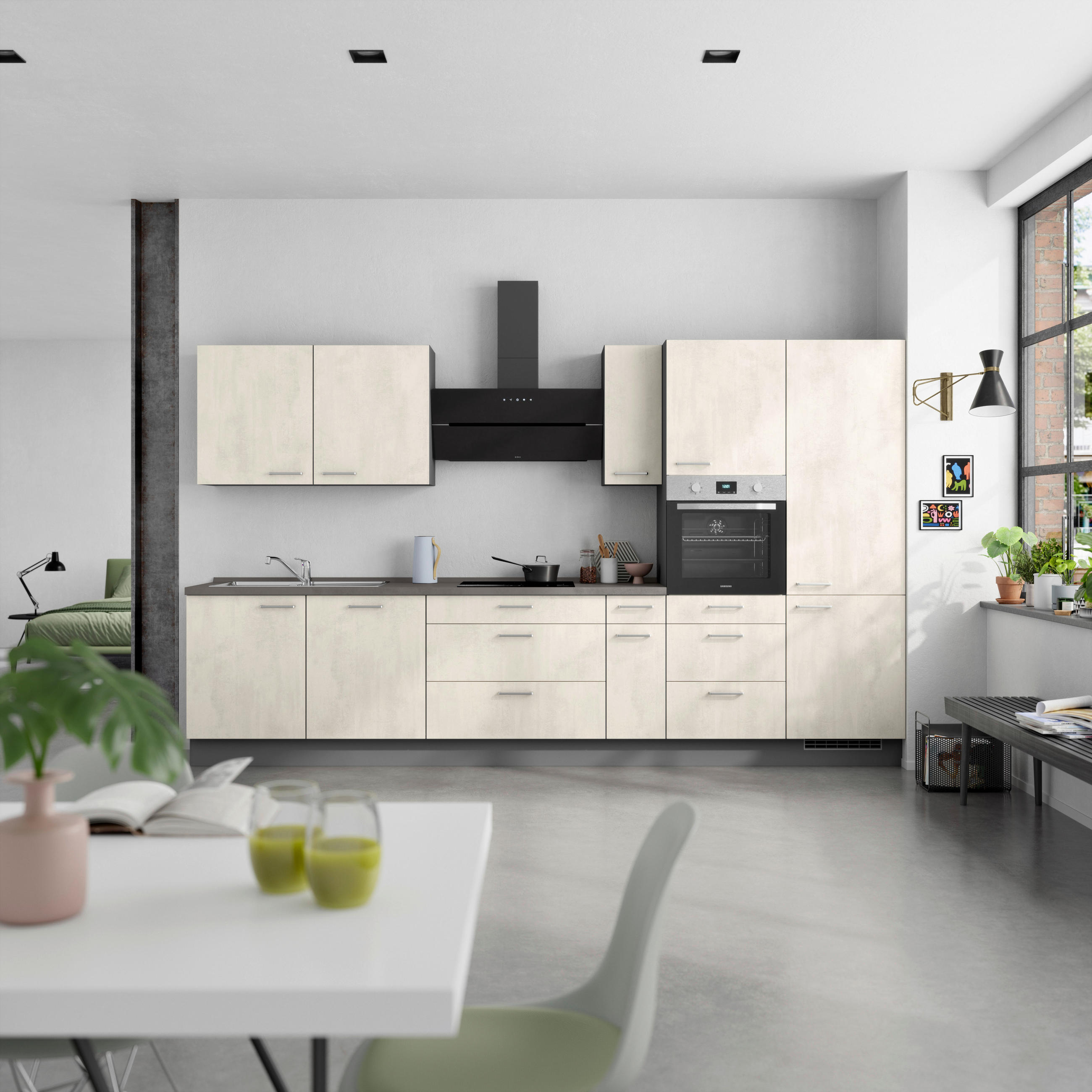 KÜCHENBLOCK Riva 360 cm  in Weiß, Schieferfarben  - Schieferfarben/Edelstahlfarben, MODERN, Holzwerkstoff/Metall (360cm) - Nobilia