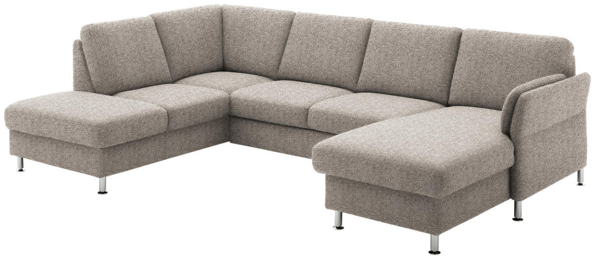 WOHNLANDSCHAFT in Flachgewebe Graubraun  - Chromfarben/Graubraun, KONVENTIONELL, Textil/Metall (200/305/168cm) - Beldomo System