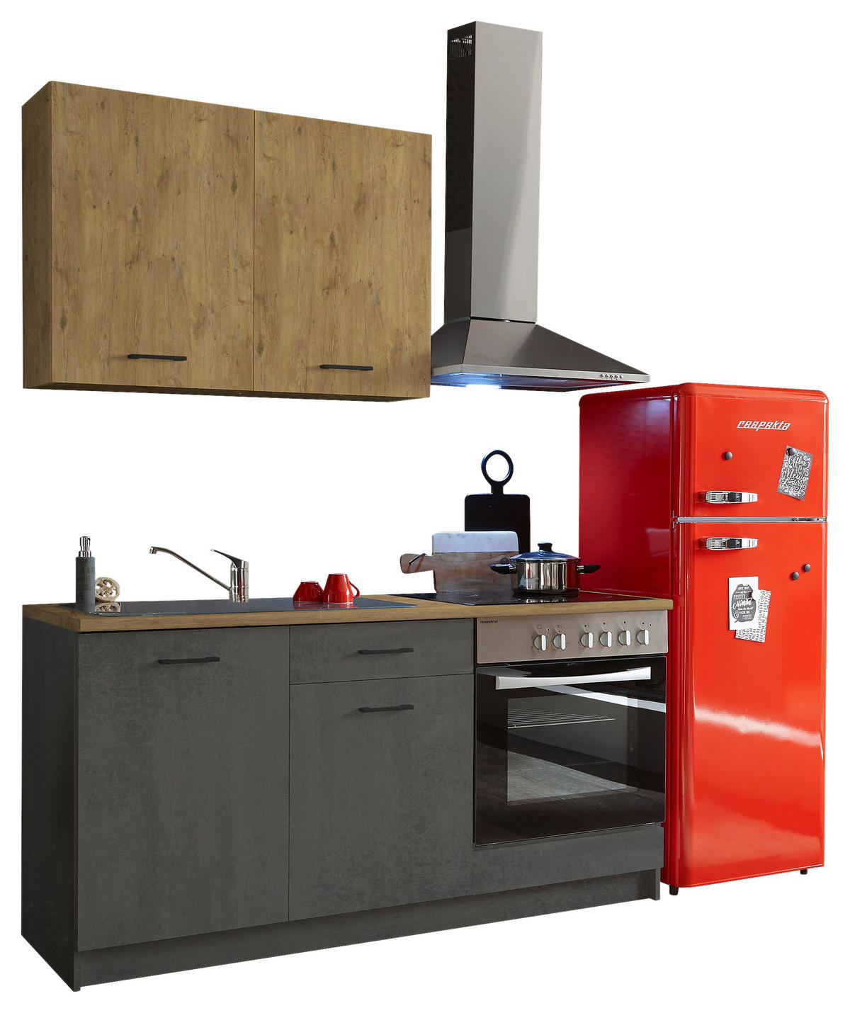 KÜCHENLEERBLOCK 160 cm   in Anthrazit, Eichefarben  - Eichefarben/Anthrazit, KONVENTIONELL, Holzwerkstoff/Kunststoff (160cm) - Carryhome