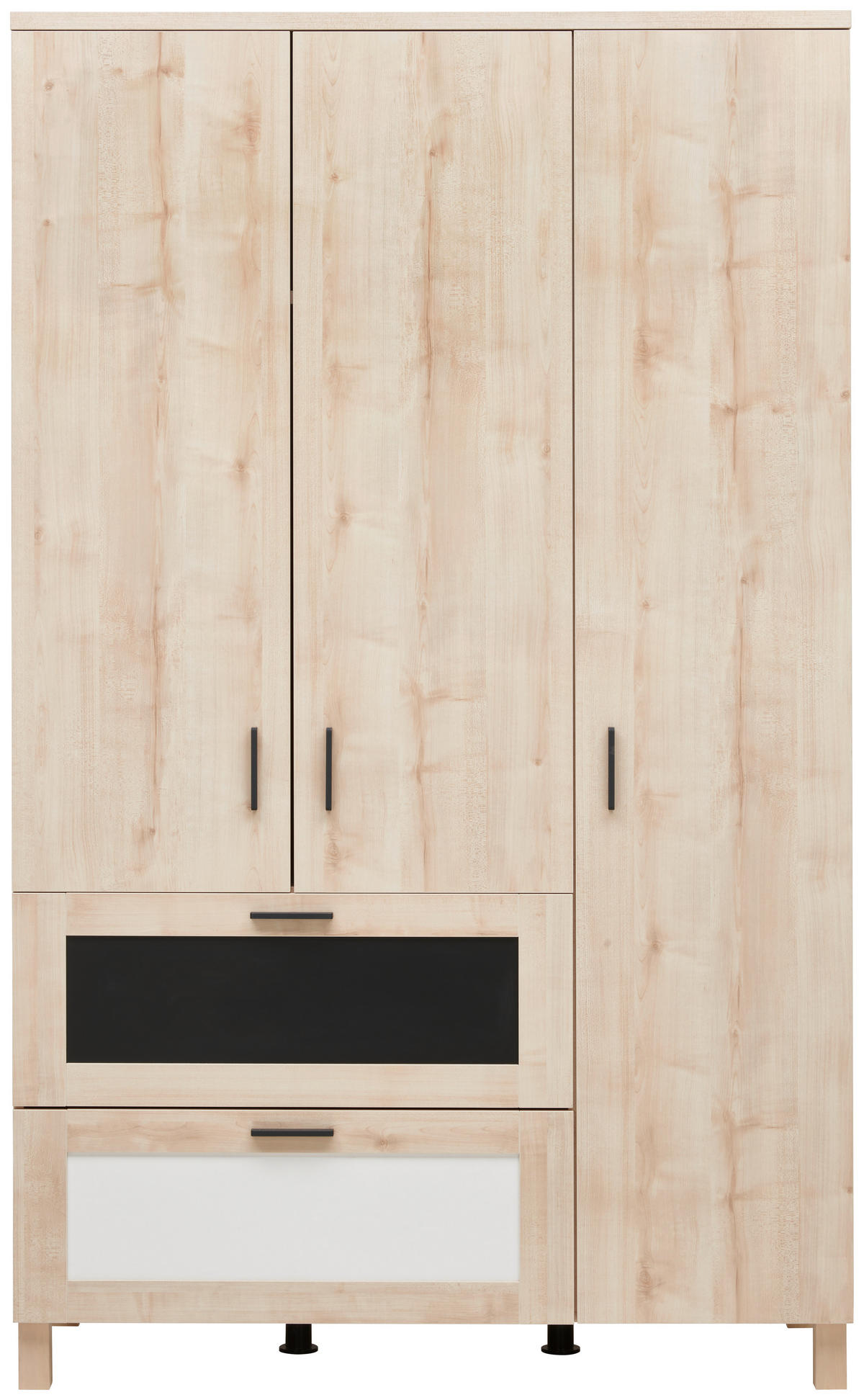 BABYKLEIDERSCHRANK Try Me  - Birkefarben/Schwarz, Trend, Holzwerkstoff/Metall (118/195/51cm) - Jimmylee