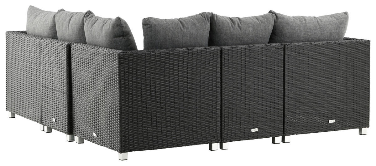 LOUNGEGARNITUR    - Schwarz/Grau, KONVENTIONELL, Glas/Kunststoff - Gardenson