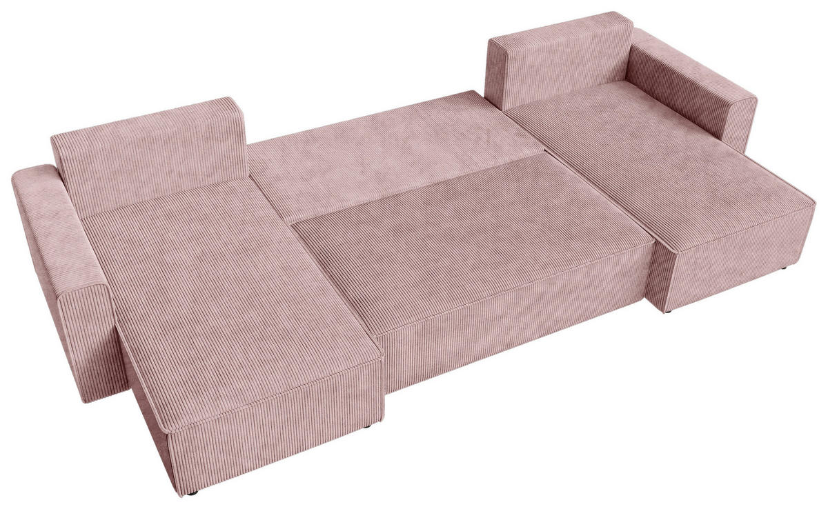 WOHNLANDSCHAFT Altrosa Cord  - Schwarz/Altrosa, KONVENTIONELL, Kunststoff/Textil (140/305/140cm) - Carryhome