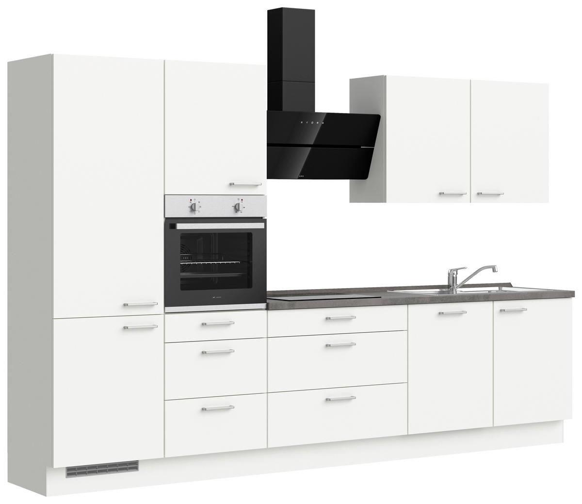 KÜCHENBLOCK 330 cm   in Weiß, Schieferfarben  - Schieferfarben/Edelstahlfarben, MODERN, Holzwerkstoff/Metall (330cm) - Nobilia