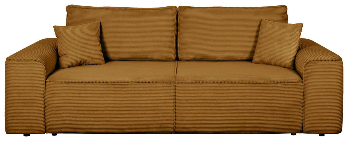 SCHLAFSOFA  mit Rücken echt, Armteil links, Armteil rechts Cord Senfgelb  - Senfgelb/Schwarz, Design, Kunststoff/Textil (261/95/108cm) - Xora