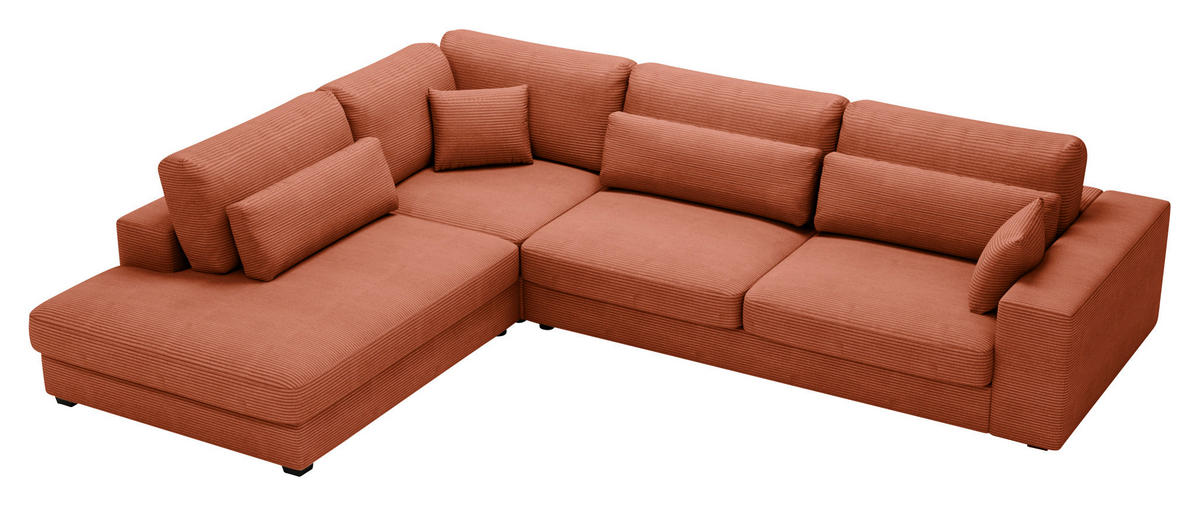 ECKSOFA in Cord Terracotta  - Terracotta/Schwarz, Konventionell, Kunststoff/Textil (250/314cm) - Carryhome