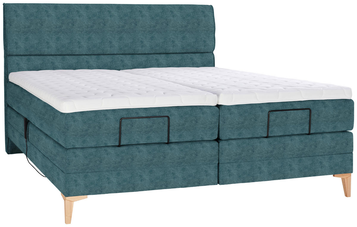 BOXSPRINGBETT 200/200 cm  in Blau  - Blau/Eichefarben, Konventionell, Holz/Textil (200/200cm) - Voleo