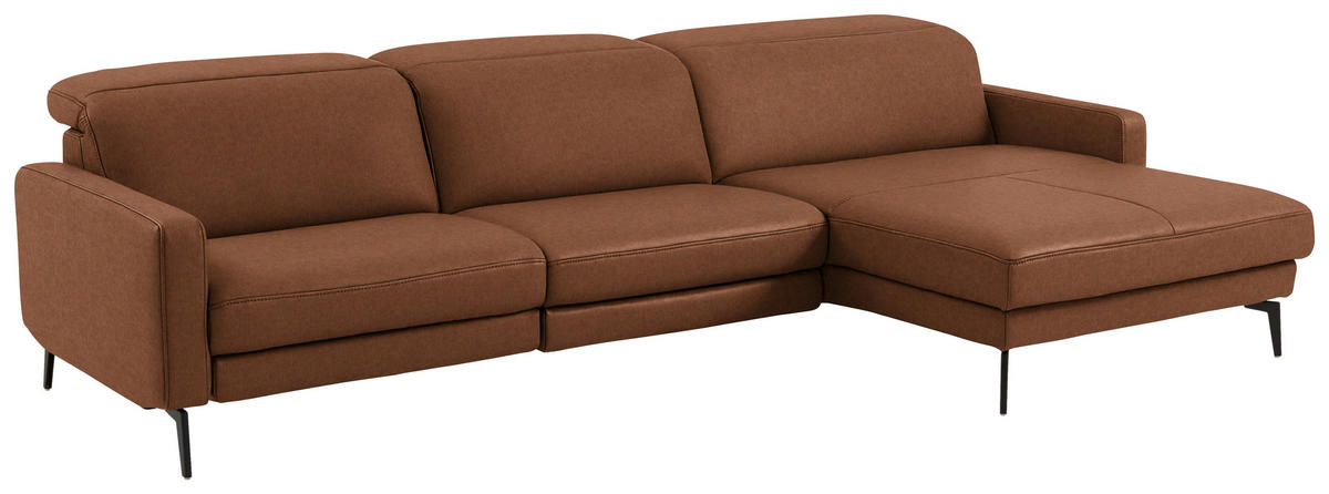 ECKSOFA  Echtleder Cognac  - Cognac/Schwarz, Design, Leder/Metall (323/179cm) - Dieter Knoll