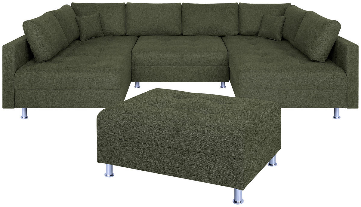 WOHNLANDSCHAFT Olivgrün Webstoff  - Chromfarben/Schwarz, Design, Textil (192/308/192cm) - P & B