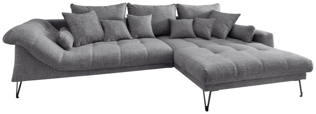 ECKSOFA in Mikrofaser Grau  - Schwarz/Grau, Konventionell, Textil/Metall (310/192cm) - Livetastic