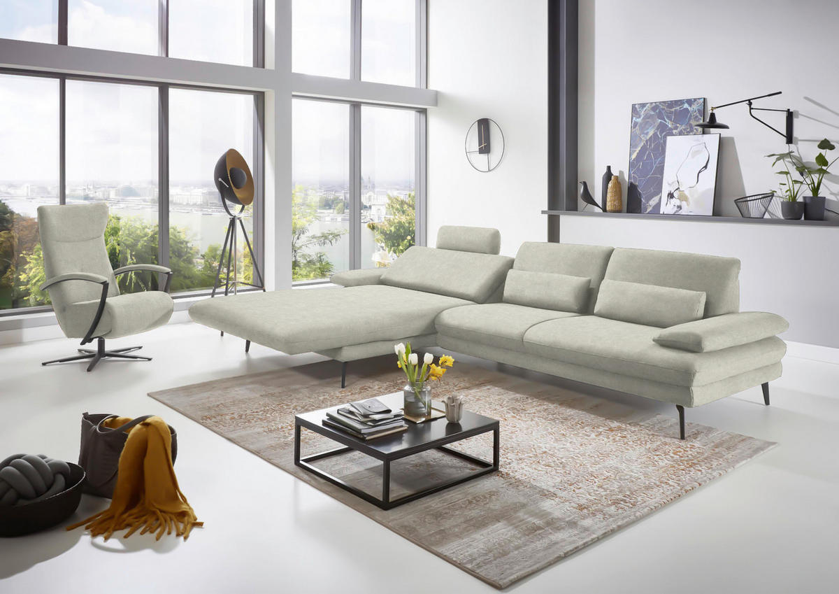 ECKSOFA in Velours Ecru  - Ecru/Schwarz, Design, Textil/Metall (180/310cm) - Dieter Knoll