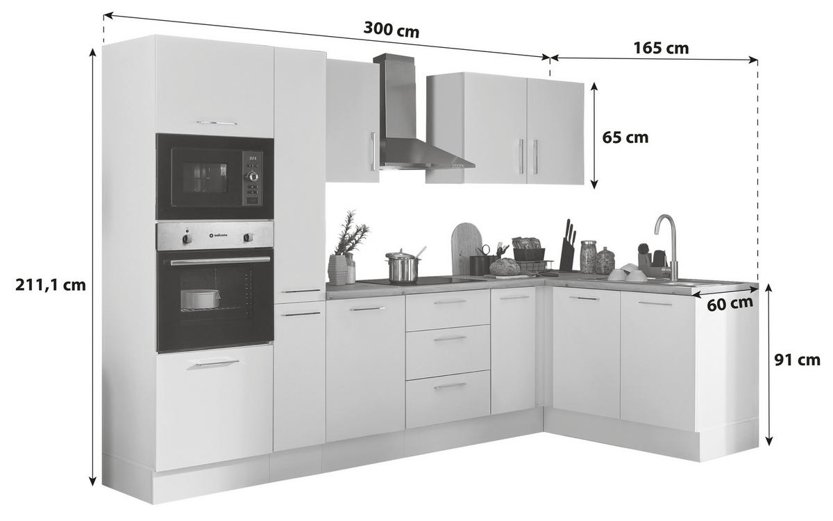 ECKKÜCHE 300/165 cm  in Schwarz, Eiche Artisan  - Schwarz/Eiche Artisan, Basics, Holzwerkstoff/Metall (300/165cm) - MID.YOU