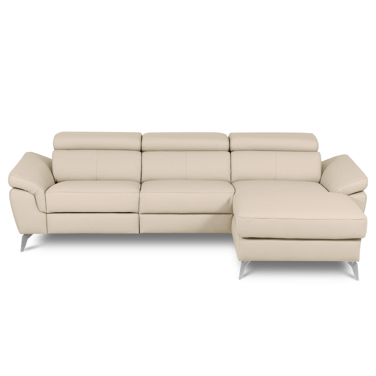 ECKSOFA SONO Grau Echtleder Lederlook Armteilverstellung, Kopfteilverstellung  - Chromfarben/Grau, Design, Leder/Textil (252/179cm) - Livetastic