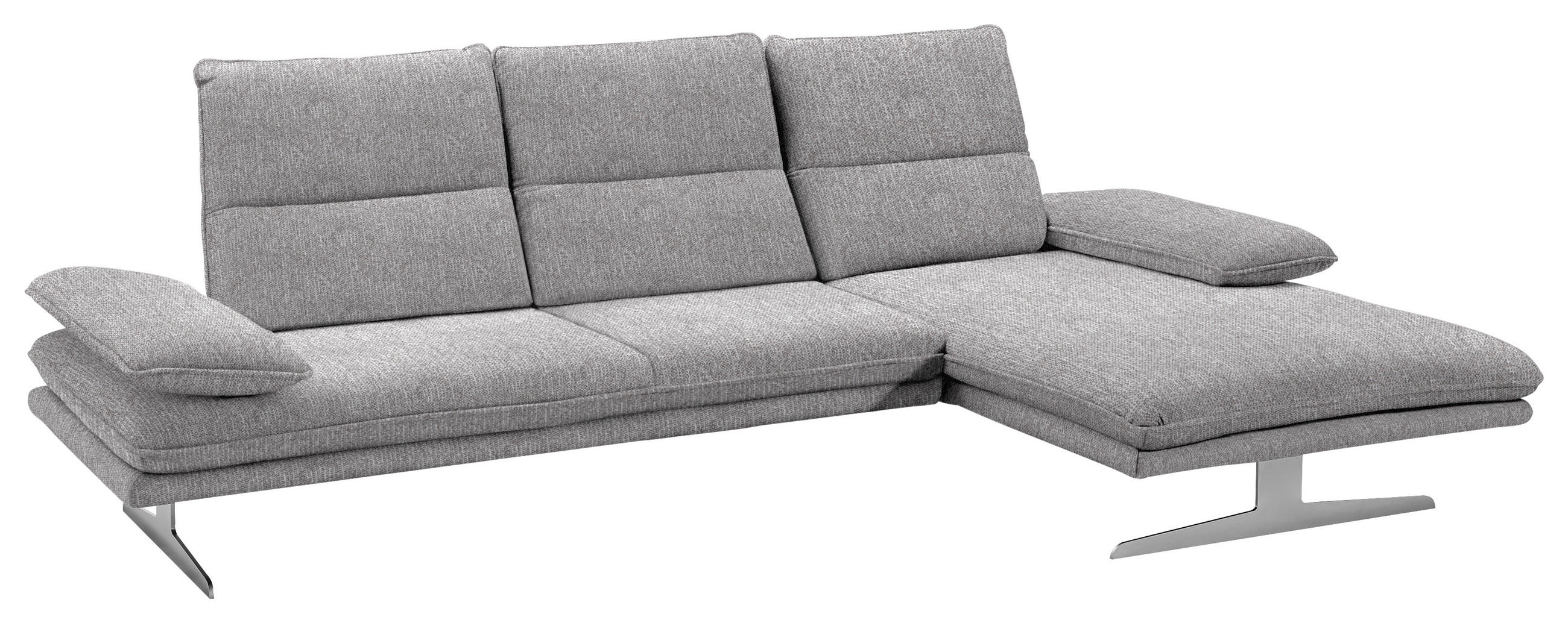 ECKSOFA Hellgrau Webstoff - Edelstahlfarben/Hellgrau, Design, Textil/Metall (291/164cm) - Chilliano