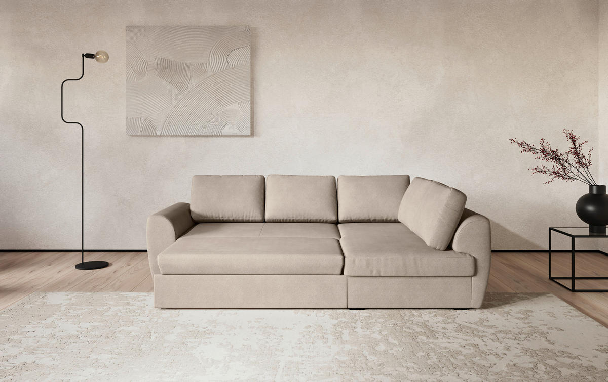 ECKSOFA  in Mikrofaser Naturfarben  253/154 cm  - Schwarz/Naturfarben, Trend, Kunststoff/Textil (253/154cm) - MID.YOU
